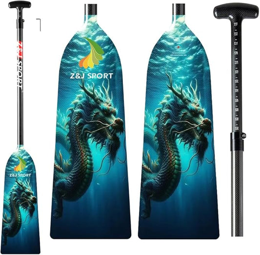 Z&J SPORT Adjustable Dragon Boat Paddle, IDBF Approved Carbon Fiber Paddle, Dragon Graphic Paddle with Adjuster for Dragon Boat Race with Adjustable T Handle