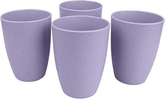 Wheat Straw Cups set of 4, Unbreakable Drinking Cup, Reusable Cups, Dishwasher Safe, 12 oz for Kitchen, Home, Office, and Outdoor Use (Color Purple)