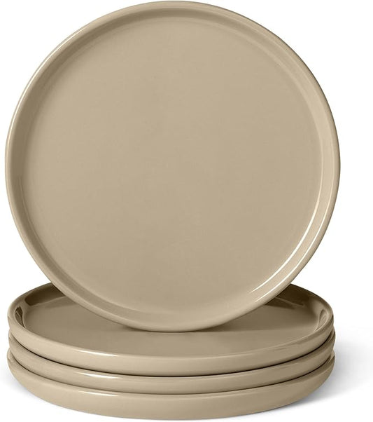 Amazon Basics Glazed Stoneware Appetizer Plates, Ceramic 4-Piece Set, Microwave, Dishwasher and Freezer-Safe, Stain-Resistant, 6.7 in., Linen Gray