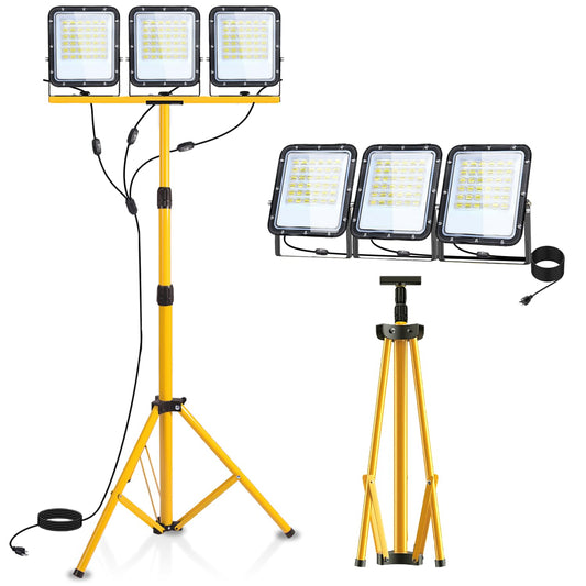 30000Lumen LED Work Lights with Stand, 3 Head Tripod Work Light 16.5FT Power Cord IP65 Waterproof, Portable Telescoping Flood Light for Construction Site Garage Workshop Indoor Outdoor Lighting