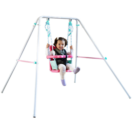 Sportspower FNS-003 My 1st Toddler Swing: Heavy-Duty Baby Indoor/Outdoor Swing Set with Safety Harness, Capacity - up to 50 lbs, Pink/Pale Green