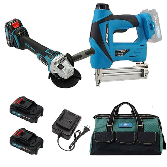 2-in-1 Cordless Nail Gun with 5/8" Angle Grinder, Cordless nail gun with battery,2×2.0Ah Batteries for Woodworking and Grinding JOVANT