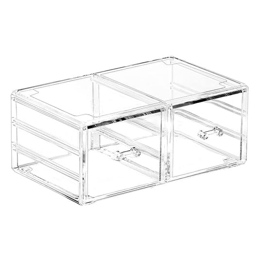 Cq acrylic Clear Stacking Make Up Organizers and Storage With 2 Drawers,4.7" Tall Acrylic Medicine Cabinet Organizer,Plastic Desktop Drawers Organizer for Vanity, Undersink, Kitchen Cabinets,Bathroom