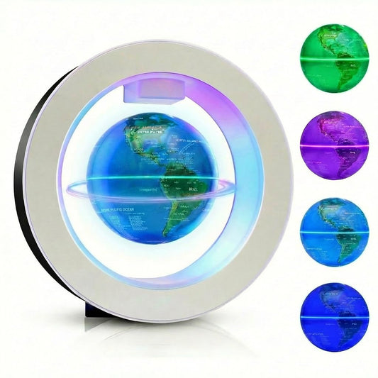 Ahilzam Magnetic Levitating Globe Floating Globes, O Shape Levitation Globe with Multicolor LED Lights and Touch Control, Gravity Spinning Globes for Desk Decor, Cool Tech Creative Gift