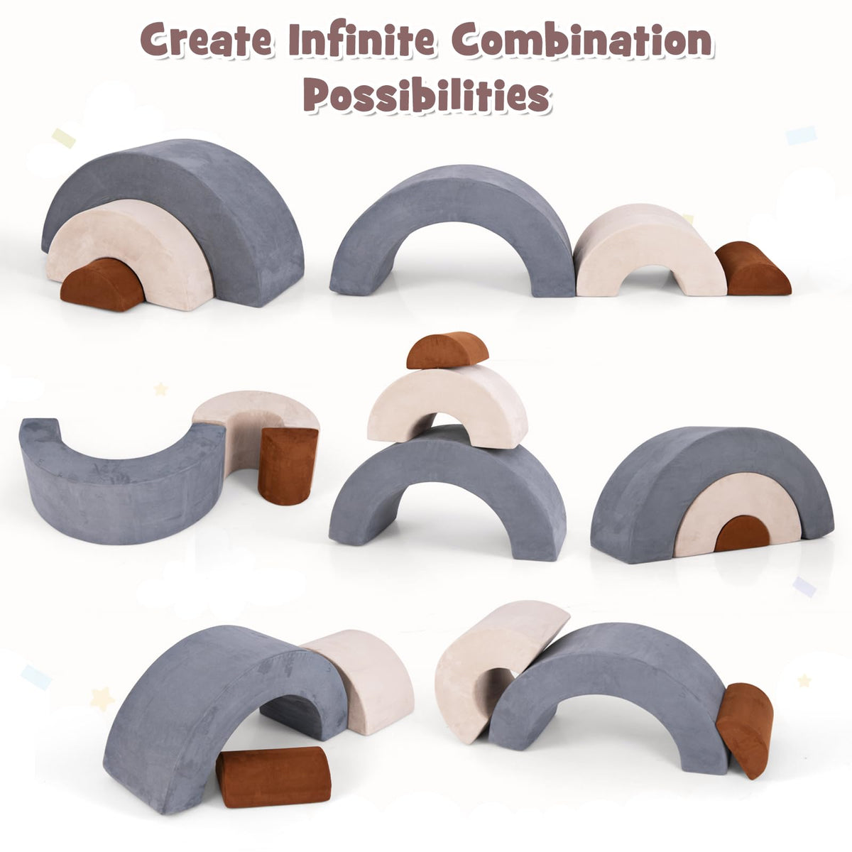 INFANS Climbing Toys for Toddlers, 3pc Foam Climbing Blocks Rainbow Shaped Indoor Play Set, Soft Equipment Modulars Rainbow Crawling Tunnel Playroom Couch for Children Playroom Baby (Grey)
