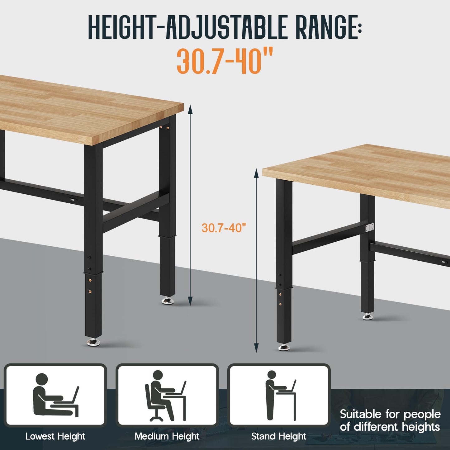 SPECRAFT 72x24 Folding Workbench with Wall-Mounted Tool Rack, Adjustable Foldable Workbench with Power Outlets & Hooks, 2330 LBS Capacity, 30.7"-40" Height for Garage, Workshop, Office
