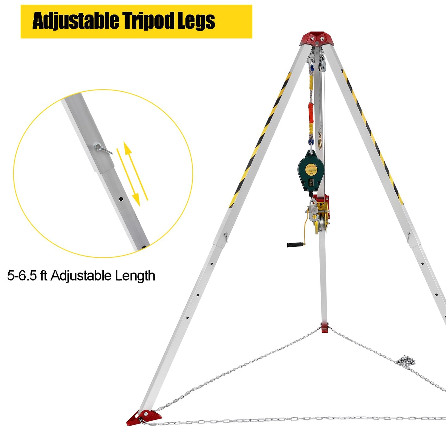 Confined Space Tripod Kit, Tripod Kit with 1200LBS Winch, Confined Space Rescue Tripod | 6.5ft Leg Bracket | 5-6.5ft Working Height | 396.83lbs Tripod Load | 65.62ft Steel Wire Rope Length
