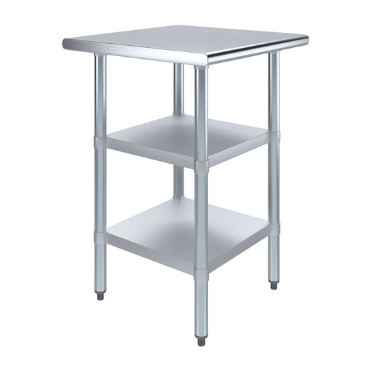 24" Long X 24" Deep Stainless Steel Work Table with 2 Shelves | Metal Food Prep Station | Commercial & Residential NSF Utility Table