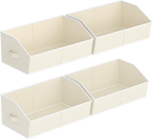 Homsorout Storage Bins - Large Trapezoid Fabric Organizers with Handles | 4 Pack in Beige for Closet & Shelf