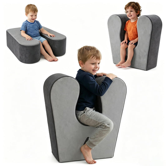 GAB Kids Sensory Rocking Chair, Soft Squeeze Calming Seat for Autism & ADHD, Plush Washable Cover, Cozy Compression Chair for Reading Corner, Playroom, Therapy Room (Gray)