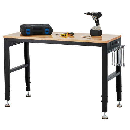 48"x20"Adjustable Workbench, 2000 Lbs Capacity, Heavy-Duty Garage Worktable with Built-in Power Outlet for Home, Office & Workshop, Adjustable Height 29.5"-38.4"