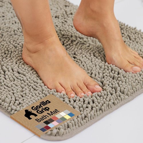 GORILLA GRIP Bath Rug Mat - Thick Absorbent Chenille | Quick-Dry Microfiber, 36x24, Gray Beige