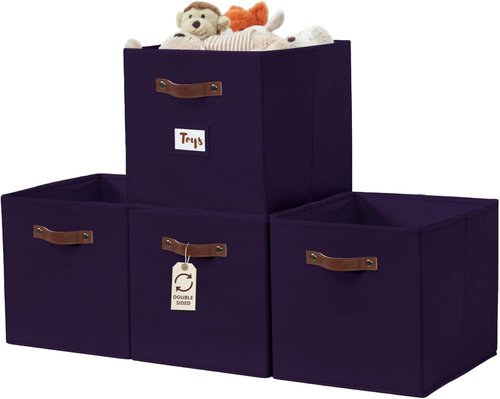 DECOMOMO Storage Baskets - 13x15x13 Cube Bins with Labels for Organized Shelves | Deep Violet (4pcs)