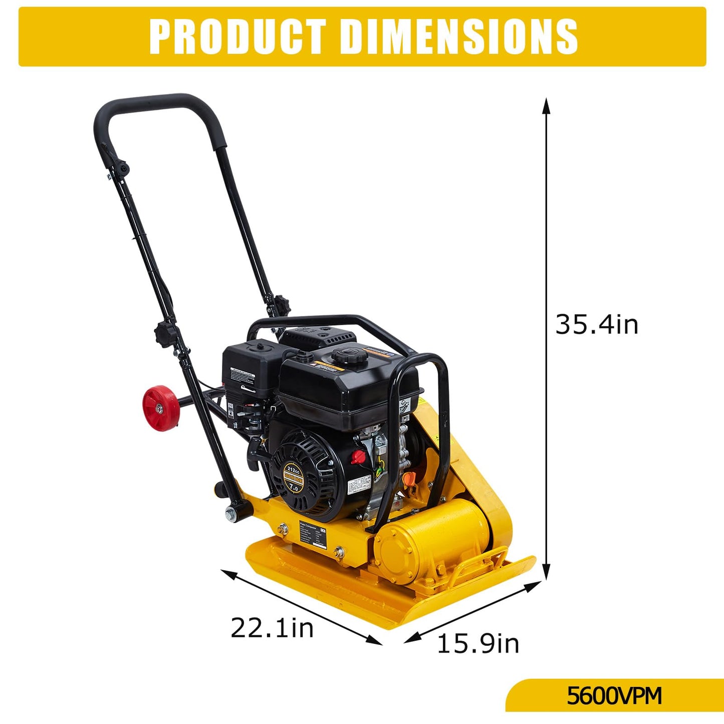 Plate Compactor 7HP with 212cc 5600 VPM Gas Engine, 22.1x15.9 in Plate Power Jumping Jack Tamper, 4200 lbs Vibratory Compaction Tamper, Soil Compactor Machine for Pavers, Walkways, Asphalts