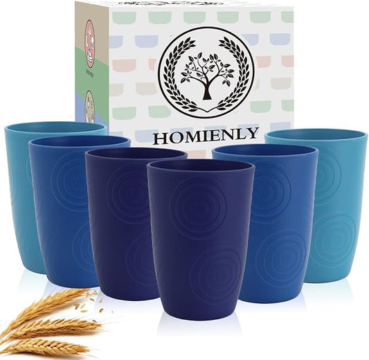 Homienly Wheat Straw Cups 16oz,Unbreakable Cups-6 PCS Freezer and Dishwasher Safe Cups for outdoor gatherings,Picnic,Travel-Blue Sky
