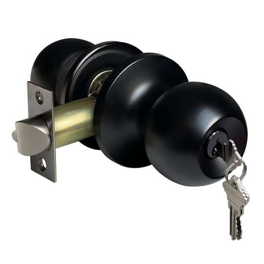 BESTTEN Keyed Entry Door Knob, Heavy Duty Entrance Door Lock, Standard Ball, All Metal, Matte Black