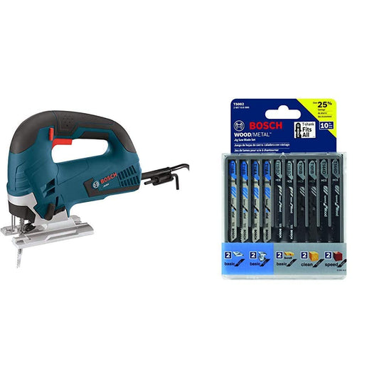 BOSCH 120-Volt Top-Handle Jigsaw Kit JS365 with Bosch 10-Piece Assorted T-Shank Jig Saw Blade Set T5002