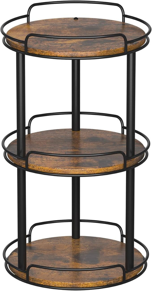 LAMU 10'' Wood Lazy Susan Turntable Organizer for Cabinet, 3 Tier Lazy Susan Spice Rack Organizer for Kitchen, Wood Turntable for Table Top, Countertop, Pantry, Bathroom