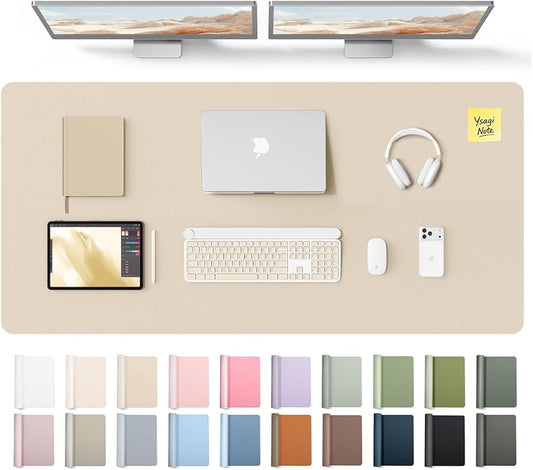 YSAGi Leather Desk Pad Protector, Office Desk Mat, Large Mouse Pad, Non-Slip PU Leather Desk Blotter, Laptop Desk Pad, Waterproof Desk Writing Pad for Office and Home (Eggshell, 55" x 24")