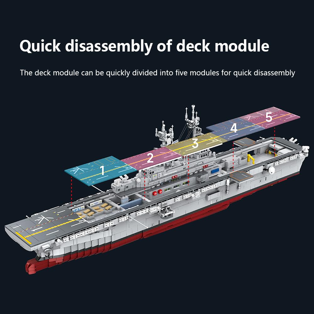 MISINI M7024 US Navy Warship Building Brick Set, 1:300 Military Series Wasp-Class Amphibious Assault Ship, 5220 Pieces Aircraft Carrier Collector's Toy, Displayable MOC Adult Battleship Gift