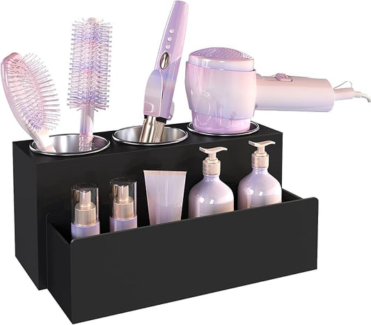 Hair Tool Organizer, Removable Blow Dryer Holder for Bathroom, Hot Tools Organizer For Hair Dryer, Blow Dryer, Curling Iron, Hair Straightener, Bathroom Countertop Organizer, Matte Black