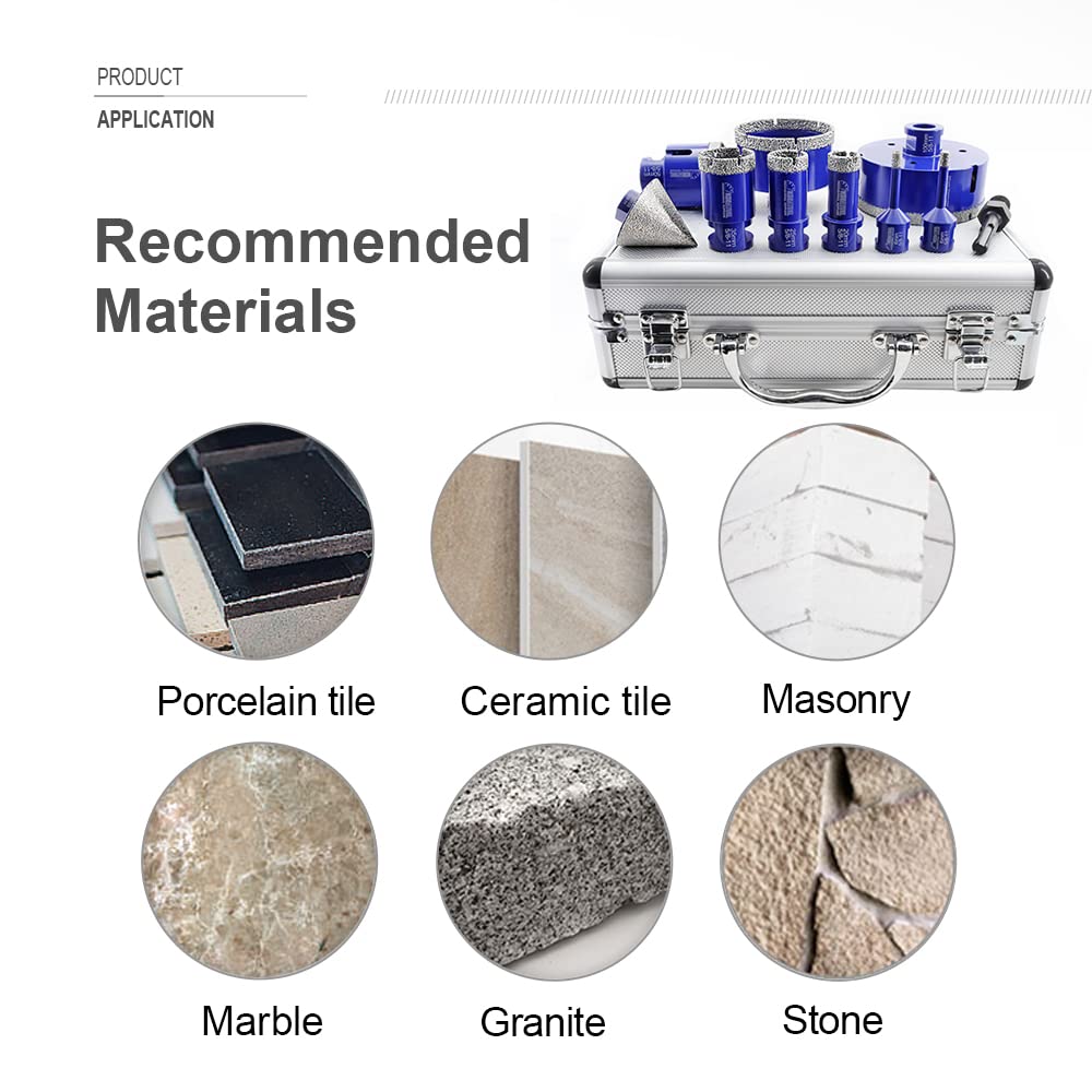 SHDIATOOL Diamond Tile Drill Bits Set,Porcelain Hole Saw, Cutter for Marble Ceramic Granite and Tile Diamond Saw Blade