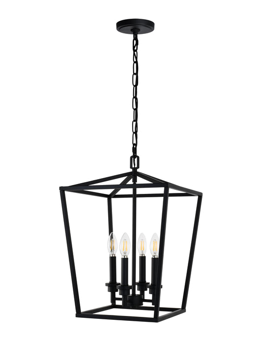 4 Light Chandelier, Industrial Ceiling Light Black Lantern Light Fixtures with Farmhouse Metal Cage Adjustable Height Hanging Light E12 Base for Kitchen Island, Entryway, Indoor, Textured Blak