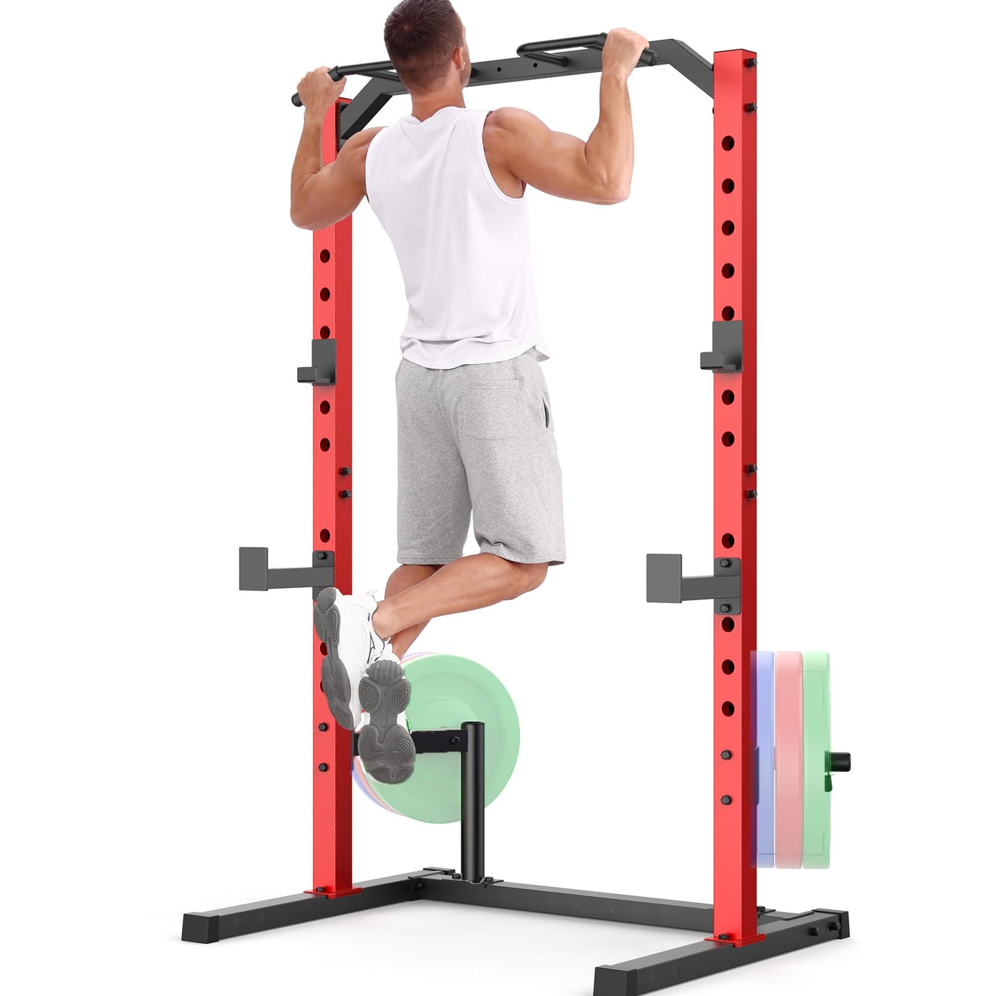 OPPSDECOR Power Cage Power Rack with LAT Pull Down Pulley System& Cable Row, Weight Cage with More Training Attachments, Multi-Functional Squat Rack for Home Gym System