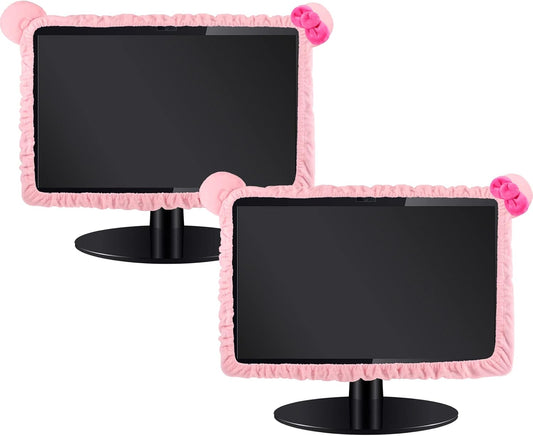 2 20''-29'' Remagr Pcs Kawaii Computer Monitor Cover with Cat Ear Design, Furry Cute Pink Monitor Dust Cover Protector