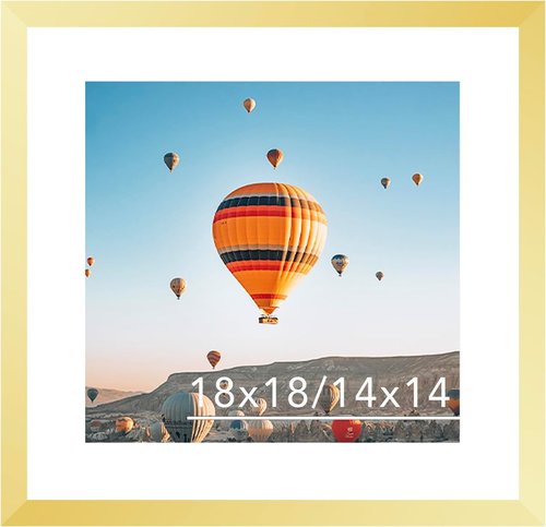 JCJMY 18x18 Gold Picture Frame - Display 14x14 Photos with Mat or 18x18 Without Mat | Shatter-Resistant Plexiglass