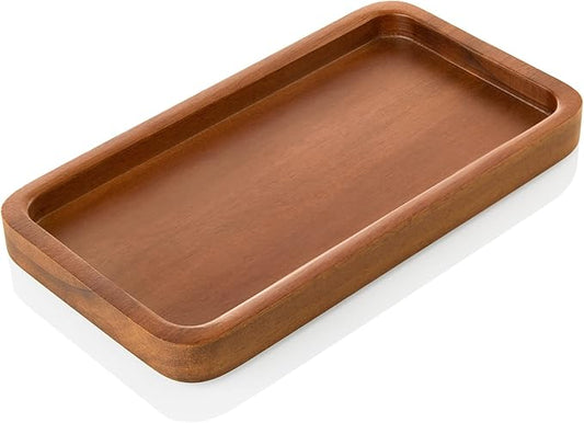 ALELION 8" Acacia Wood Bathroom Vanity Tray for Counter - Dresser Top Tray for Perfume Jewelry Candle Key Catchall - Small Kitchen Countertop Organizer for Soap Dispenser and Sponge Holder