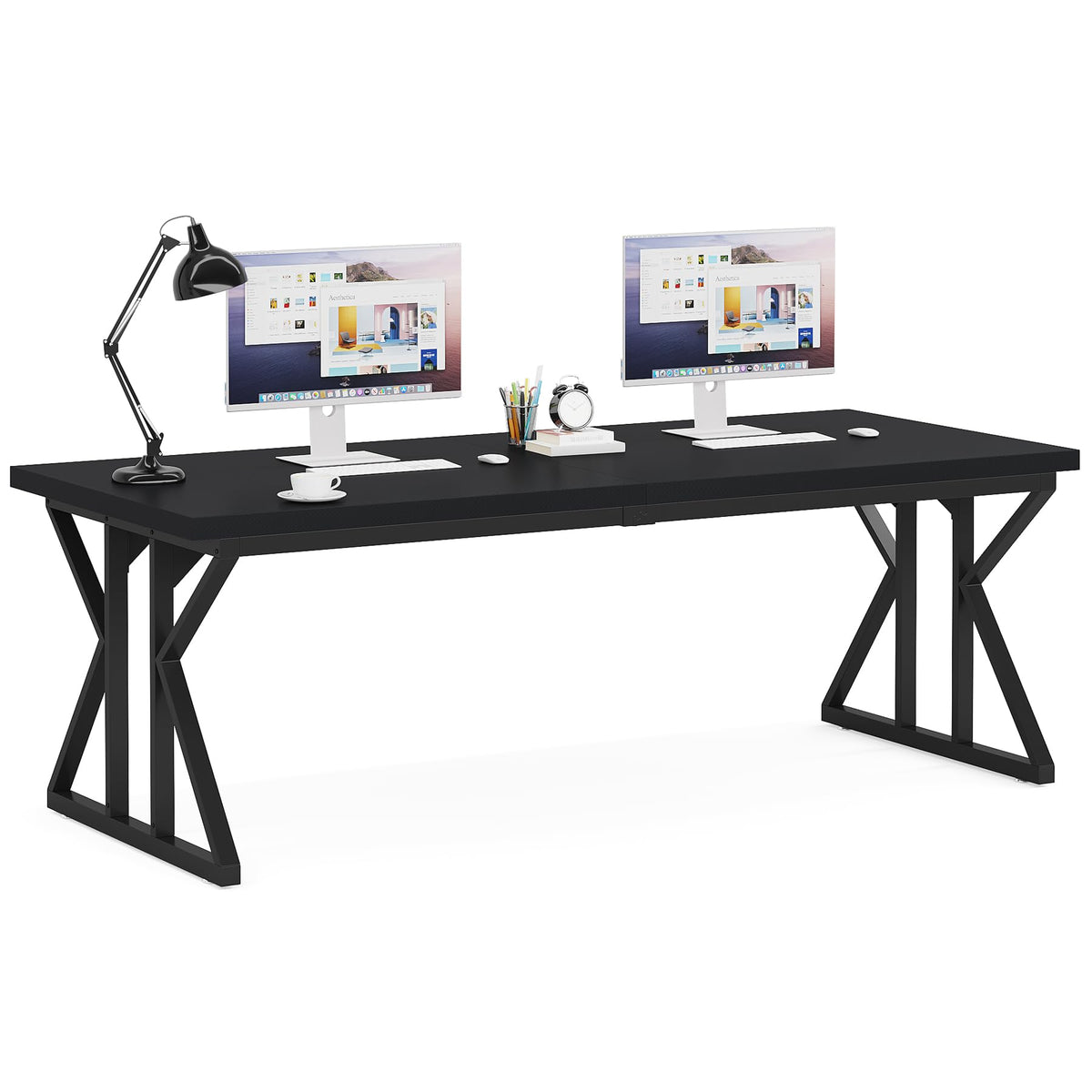 Tribesigns 78.7-Inch Executive Desk, Large Computer Office Desk Workstation, Modern Simple Style Laptop Desk Study Writing Table Business Furniture for Home Office (Black, 78.7 Inch)