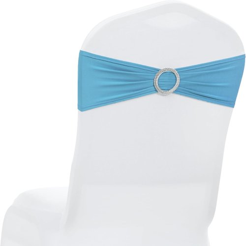 MDS Spandex Chair Sashes - Pack of 200 Universal Elastic Stretch Ties with Buckle for Weddings | Blue