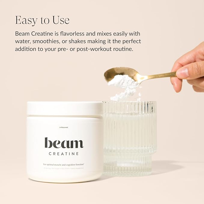 Beam Creatine Powder, Third Party Tested, Micronized Creatine Monohydrate Supplement, Creatine for Women and Men, Muscle Strength, Workout Recovery, Lean Muscle, 30 Servings, Watermelon Flavor