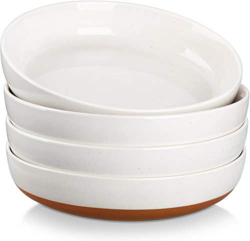 MALACASA 48 OZ Pasta Bowls Set of 4 - Large Ceramic Salad & Soup Bowls | Microwave & Dishwasher Safe, Khaki White