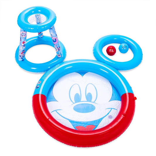 Disney Store Official Mickey Mouse Summer Fun Inflatable Pool Set with Splash Pad, Hoop, Sprayers and Balls, Fun Toddler Outdoor Toys, Mickey Face Design, Perfect for Summer Family Fun
