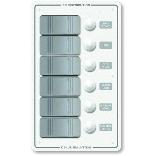Blue Sea Systems 8273 Contura Water Resistant 12V DC Circuit Breaker Panel, White, 6 Position