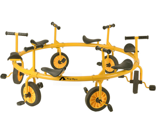 Ageliya Tricycle Merry Go Round Preschool Pedal Vehicles for Kids Aged 3+, Rotating Bike 6 Seats 360 Spin for Kindergarten Playground Daycare and Classroom Outdoor Play Equipment Yellow