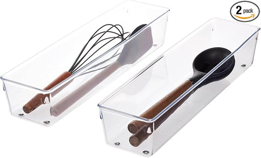 iDesign Plastic Drawer Organizer, Set of 2, 4" x 16" x 3" | For bathroom, bedroom, kitchen, office, or craft room