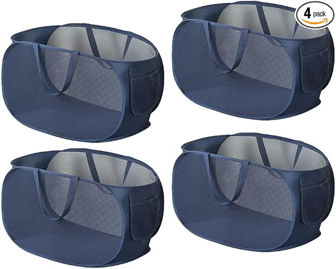 4 Pcs Mesh Popup Laundry Hamper, Opening Laundry Basket,Popup Laundry Basket with Durable Handles,Foldable Pop-up Mesh Hamper Dirty Clothes Basket for Clothes & Laundry-Home Organization