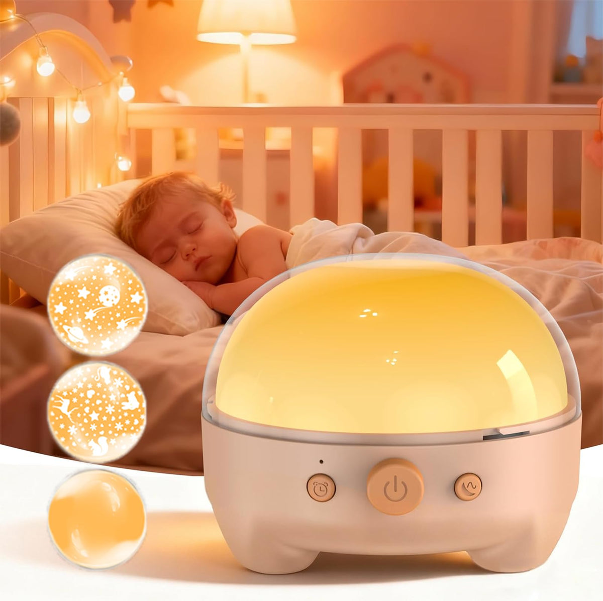 TeckyGem Baby Sound Machine & Night Light for Nursery | 3-In-1 White Noise Sound Machine, Dimmable Nursery Lamp & Projector | 20 Soothing Sounds, Baby Sleep Aid, Gift for Kids, Bedtime & Breastfeeding