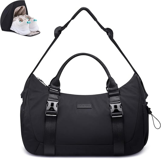 LOVEVOOK Gym Bag for Women Men, duffle bag for travel with shoe compartment, Small Gym Tote Dry Wet Separation, Multipurpose Weekender Overnight Bag, Lightweight Carry On Bags, Black