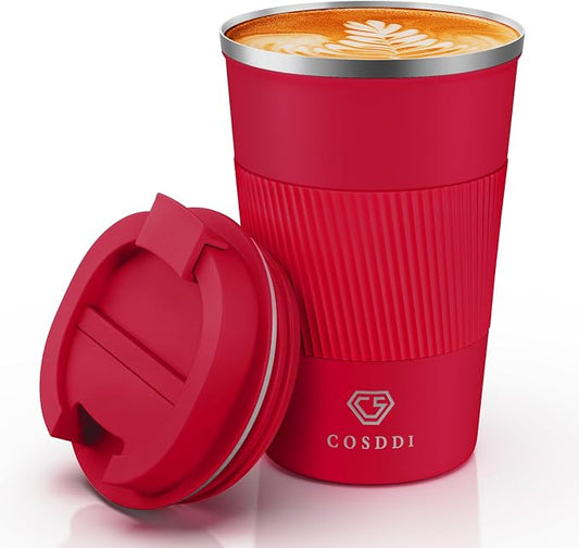 CS COSDDI 12 oz Stainless Steel Vacuum Insulated Tumbler - Coffee Travel Mug Spill Proof with Lid - coffee Cup for Keep Hot/Ice Coffee,Tea and Beer (Red)