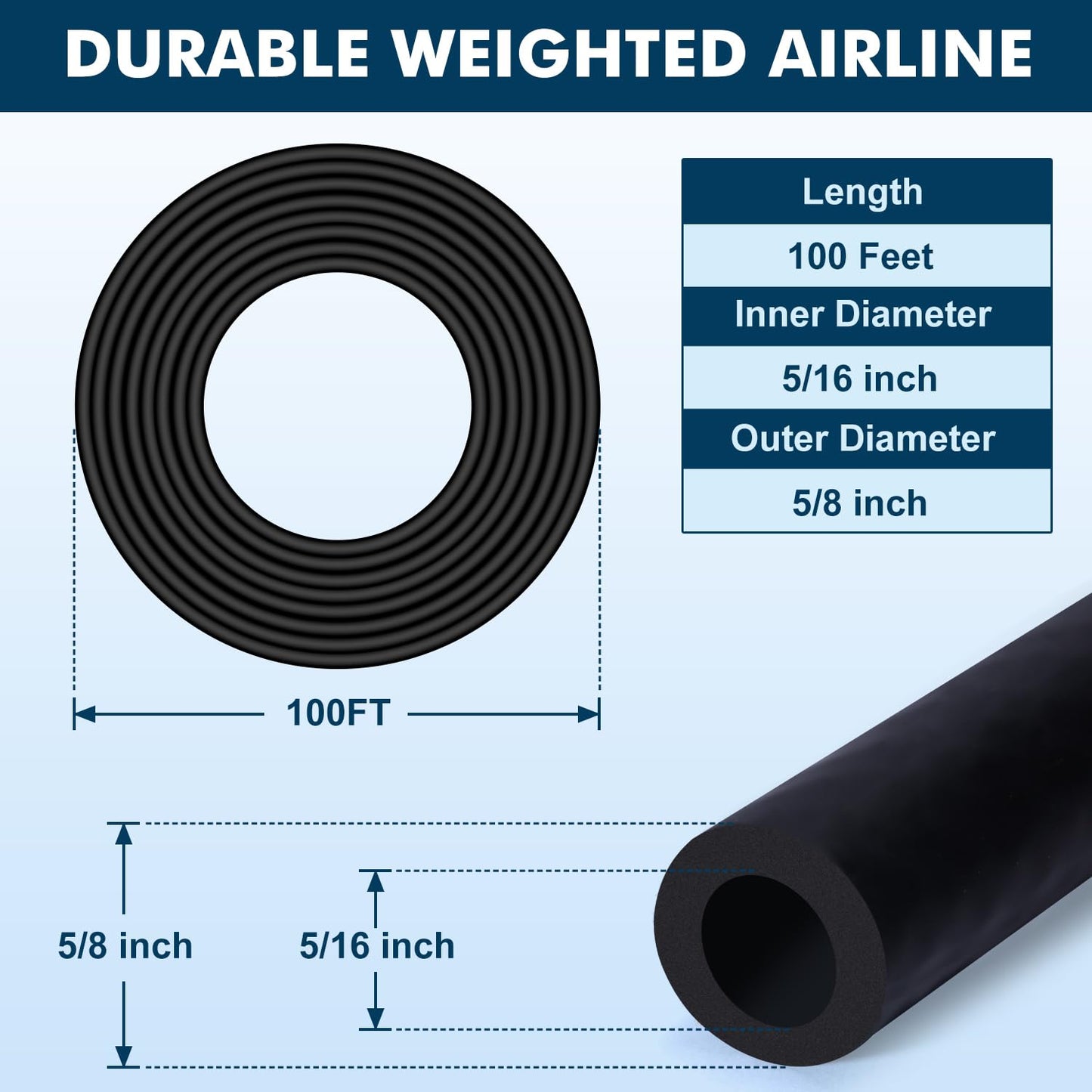 HQUA-PAS20AL Airline for Aerator, Diameter 5/16" ID, 5/8" OD, 100ft.