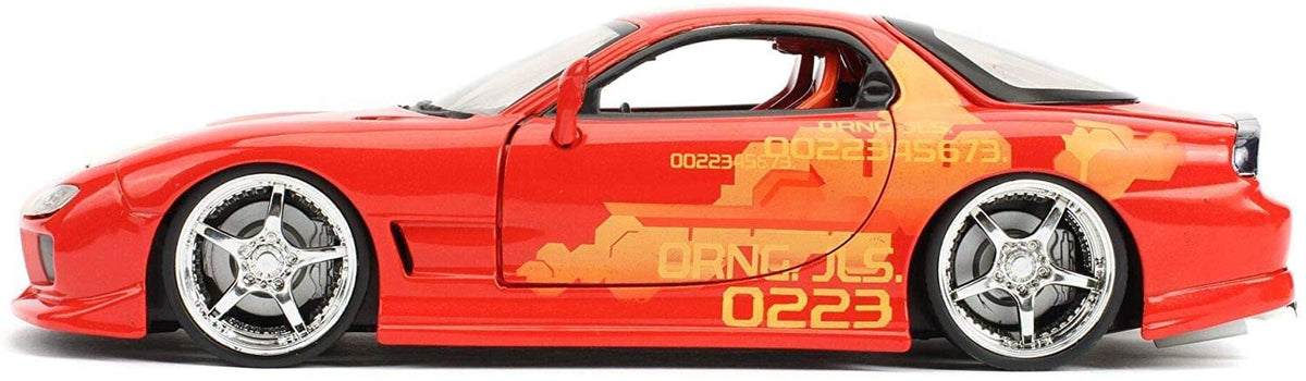 Jada Toys Fast & Furious 1:24 Orange JLS Mazda RX-7 Die-cast Car, Toys for Kids and Adults (30747)
