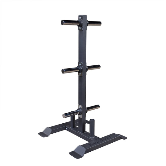 Body-Solid (GWT56) Heavy-Gauge Vertical Weight Tree Rack & Olympic Bar Holder, Commercial Bumper Plate Storage with 6 Chrome Weight Horns, Home Gym Weight Plates & Barbell Stand, 1000 lbs Capacity