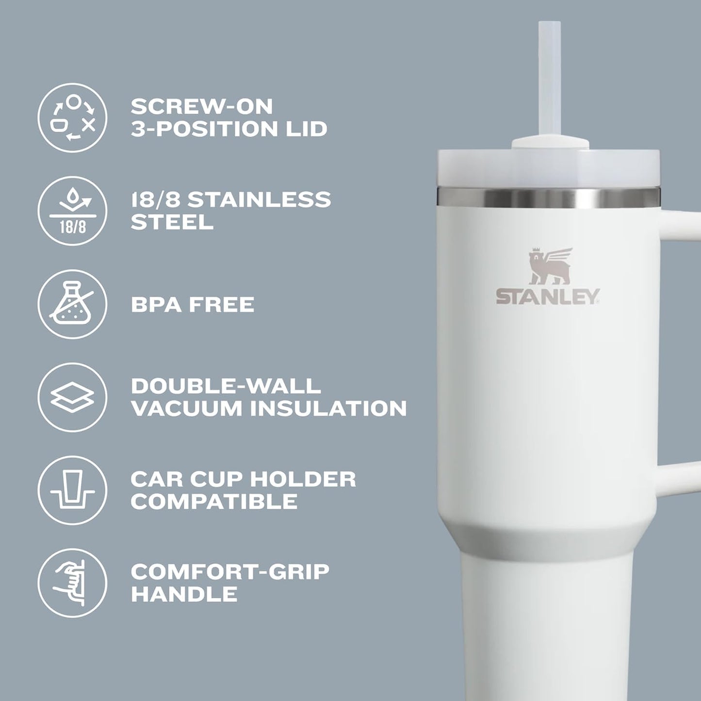 STANLEY Quencher H2.0 Tumbler - 14 oz Insulated Stainless Steel Cup with Handle & Straw | BPA-Free | Dew Drop