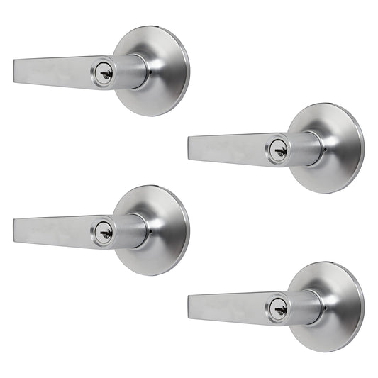 BRINKS Commercial - 4 Pack Light Duty Keyed Door Entry Lever, Satin Chrome Finish - Meets ANSI Grade 2 Standards and is ADA Compliant