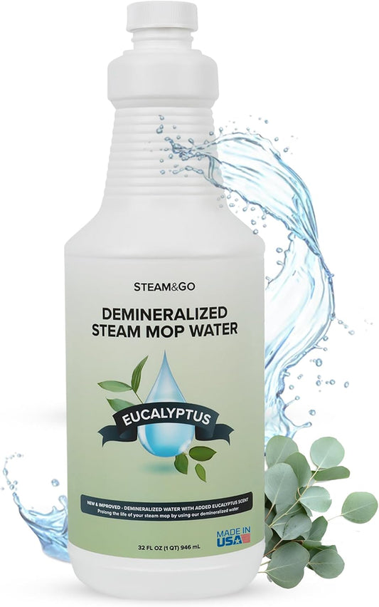 Steam & Go Demineralized Water | Eucalyptus Mint Steam Cleaner Solution, 32 oz - PVC-Free & Ready-to-Use