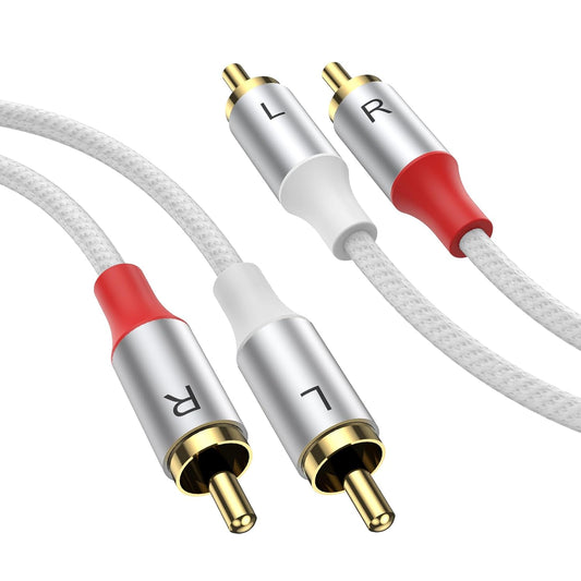 2RCA 2RCA 3.28ft/1M, 24K MOSWAG Male to Male Stereo Auxiliary Audio Cable Subwoofer Cable Gold Plated Nylon Braided